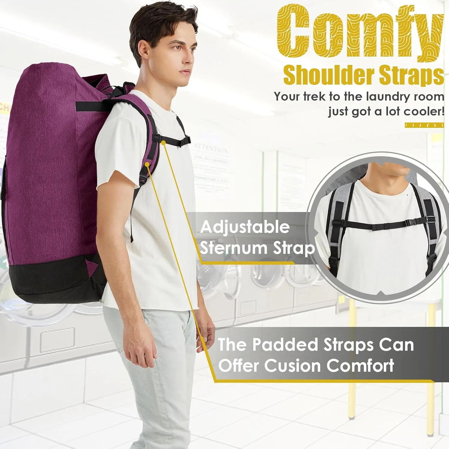 Laundry Bags Extra Large Heavy Duty, 115L Laundry Bag Backpack for College, Laundry Backpack, Laundry Bags with Straps, Large Laundromat Bag, College Dorm Essentials for Guys