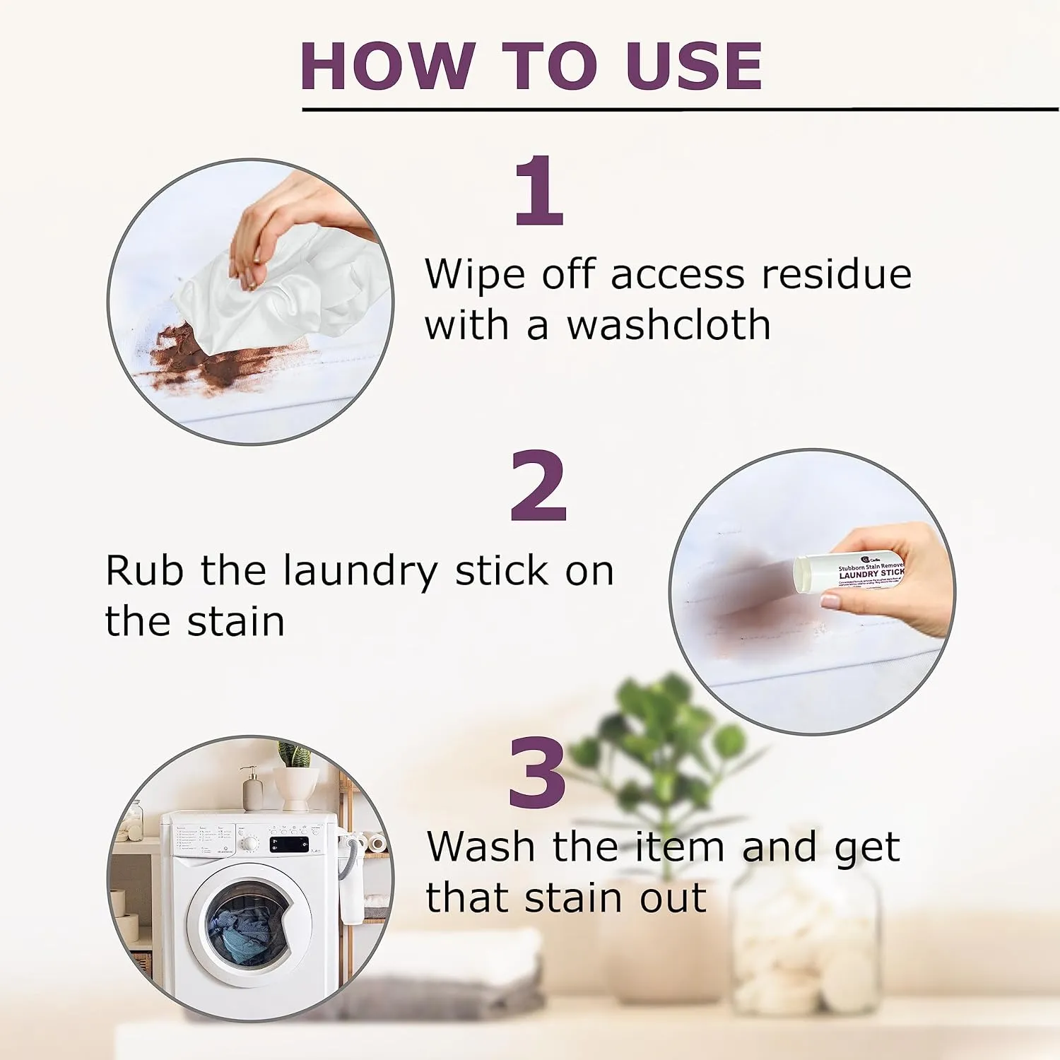 Laundry Stain Remover Stick – Pre Wash Spot Cleaner for Fabric Clothing on Cotton, Wool, Synthetics - Easy Removal of Grease, Blood, Coffee, Ink, Lipstick, Wine, Grass Soil | Clean On The Go (4 Pack)