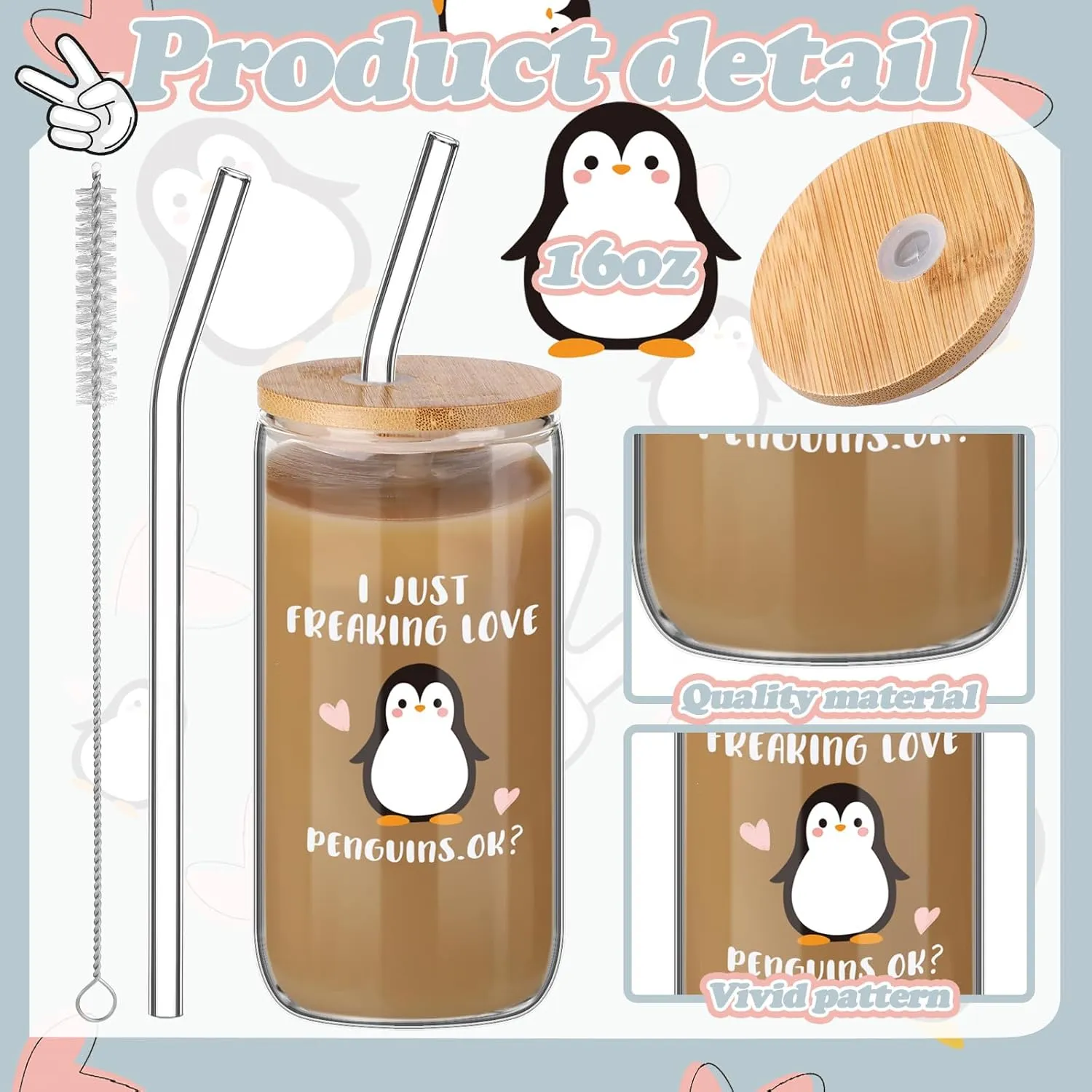 Layhit 3 Pcs Penguin Gifts for Women Thank You Gift 16 oz Coffee Glass Cosmetic Makeup Bag Cute Socks for Mom Teacher Colleague Employee Friend