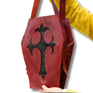 Leather Coffin Purse for Women | Leather Goth Bag with a Unique Cross Design | Gothic Style Coffin Crossbody Bags for Women