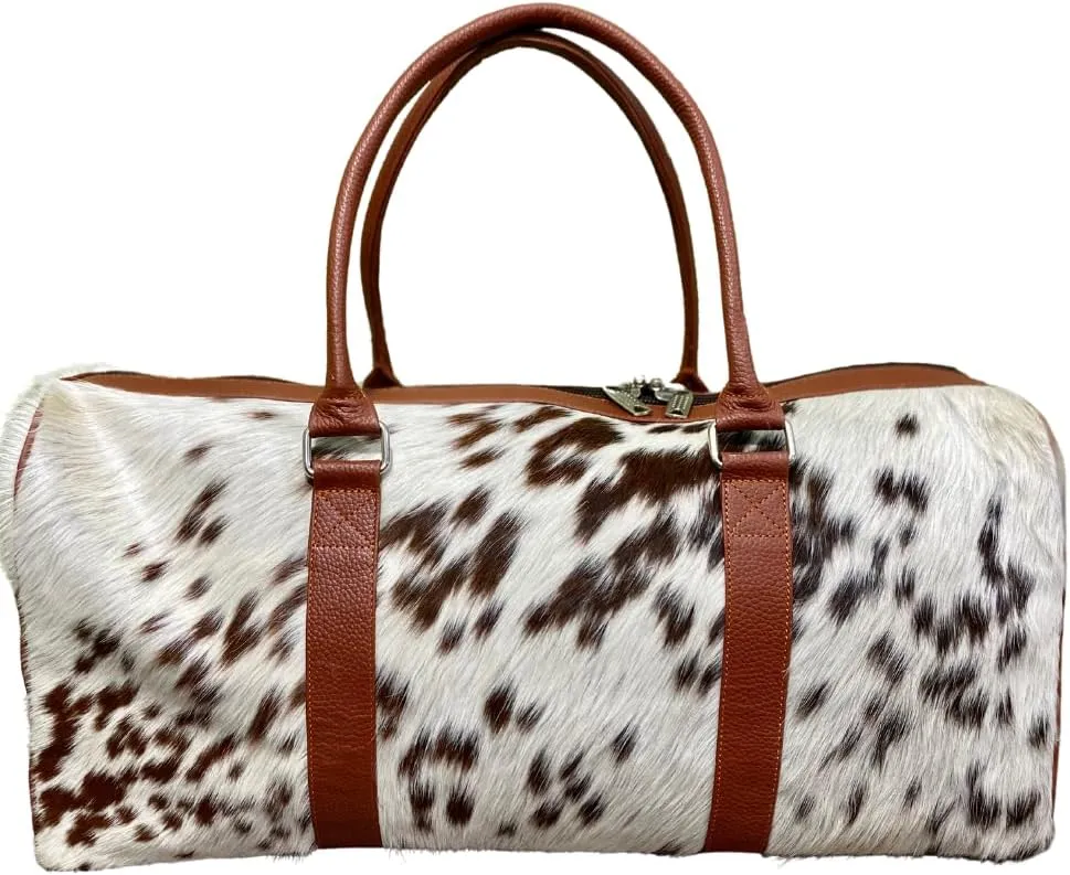 Leather Cowhide Duffle Bag for Travel,Sports Large Duffel Luggage Bag, Gym Duffel Bag,Overnight Weekender pony skin carry on shoe clothes holdall uses 21 inch