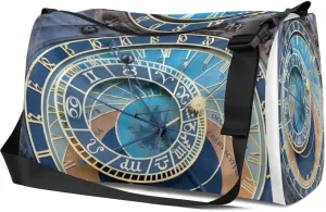 Leather Sport Gym Bag Astronomical Clock Pattern Weekender Bag for Women and Men Carry On Bag Ethnic Group Travel Duffel Bag