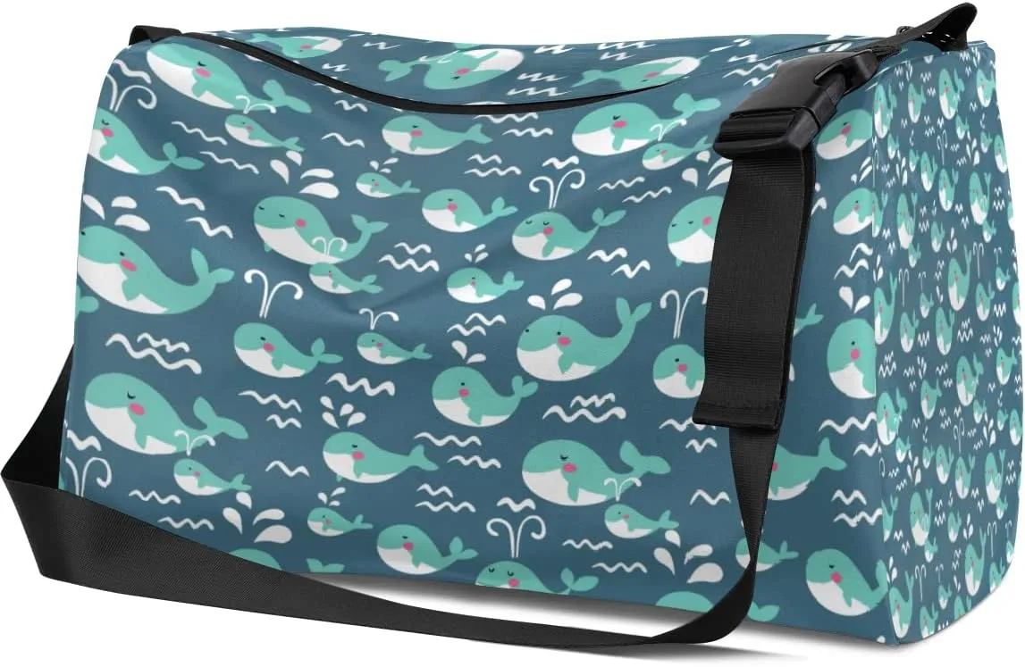 Leather Sport Gym Bag Dolphin Squirting Weekender Bag for Women and Men Carry On Bag Cartoon Dolphin Travel Duffel Bag