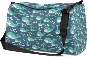 Leather Sport Gym Bag Dolphin Squirting Weekender Bag for Women and Men Carry On Bag Cartoon Dolphin Travel Duffel Bag