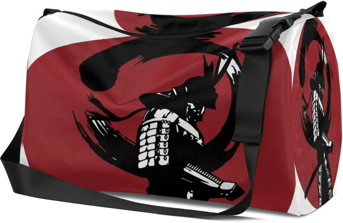 Leather Sport Gym Bag Illustration Of Japanese Samurai Weekender Bag for Women and Men Carry On Bag Warrior Travel Duffel Bag