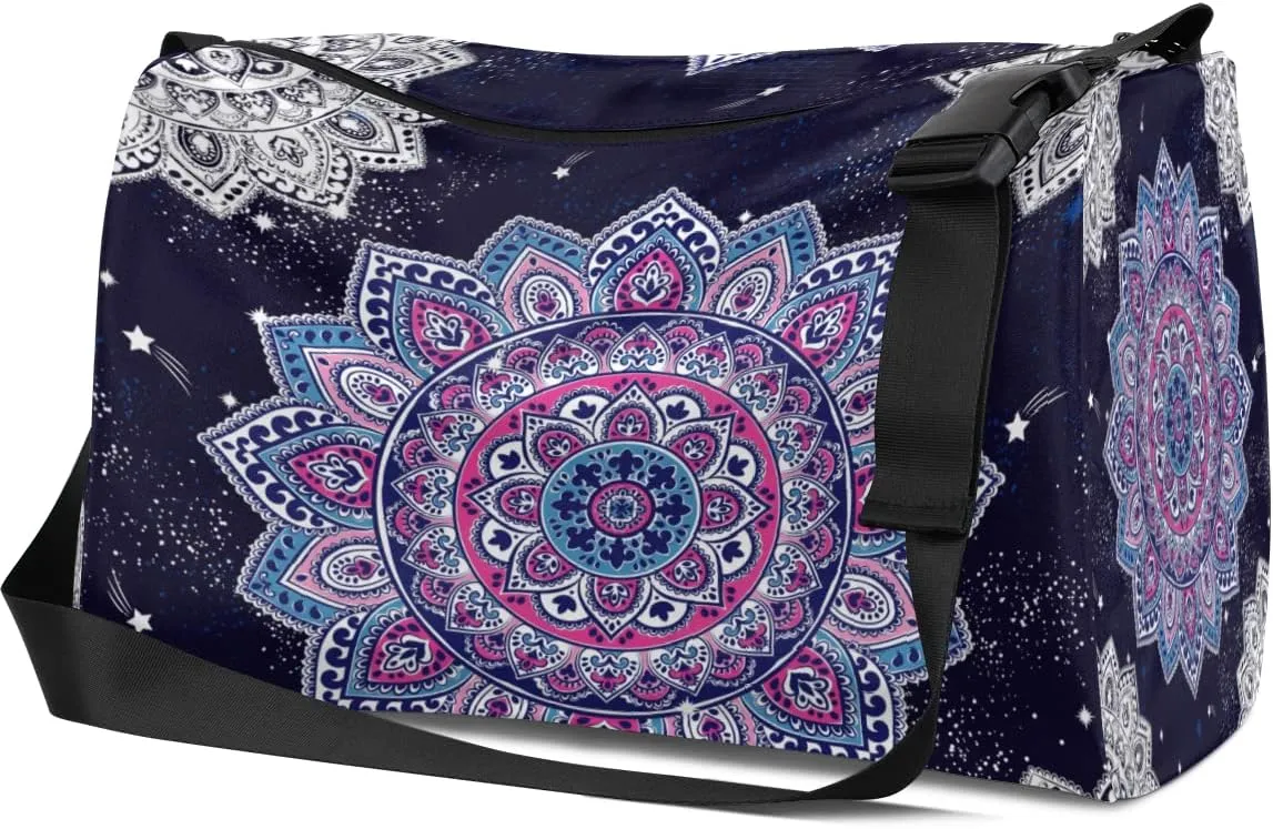Leather Sport Gym Bag Indian National Flowers Weekender Bag for Women and Men Carry On Bag Egypt Travel Duffel Bag