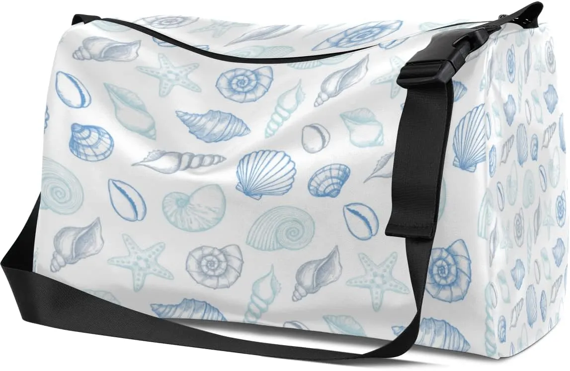 Leather Sport Gym Bag Variety of Shells Weekender Bag for Women and Men Carry On Bag Snail and Starfish Travel Duffel Bag
