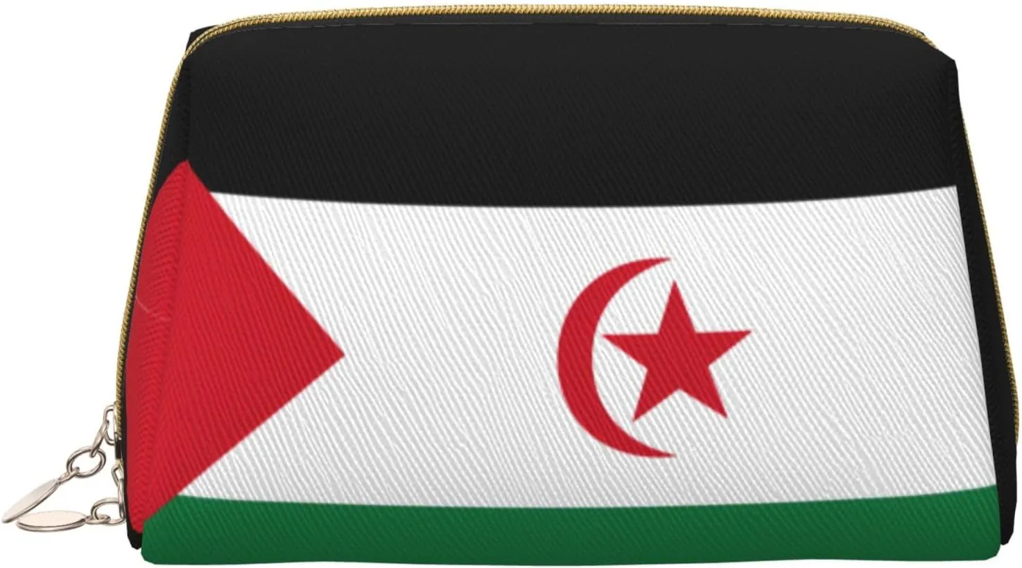 Leather travel cosmetic bag, Flag of Western Sahara portable cosmetic bag, large capacity cosmetic storage bag with pockets,