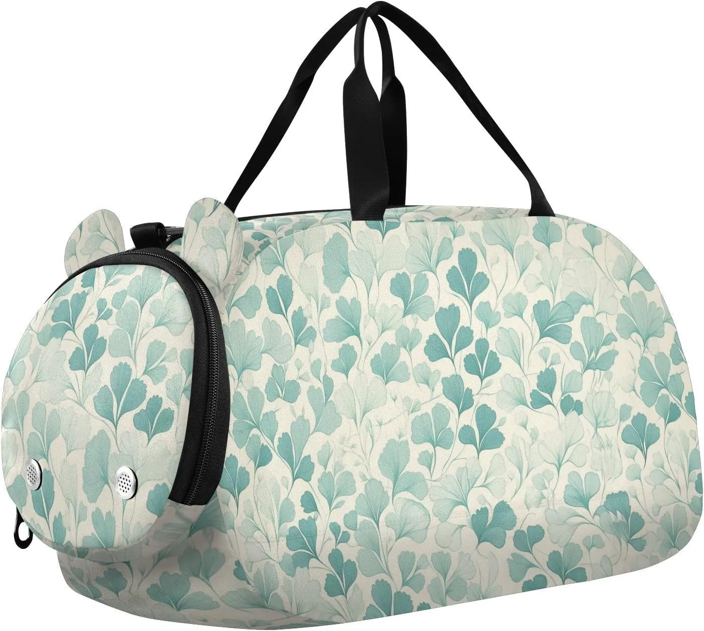 Leaves Mint Green Duffel Bag with Shoes Compartment Lightweight Gymnastics Sports Bag for Travel, Swimming, Dance, Ballet