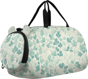 Leaves Mint Green Duffel Bag with Shoes Compartment Lightweight Gymnastics Sports Bag for Travel, Swimming, Dance, Ballet