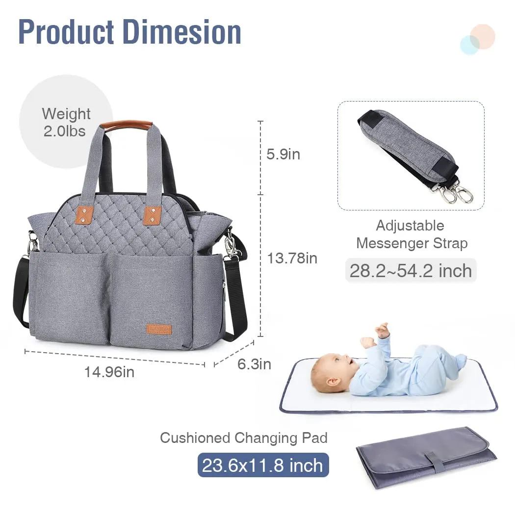 Lekebaby Diaper Bag Tote, Large Diaper Bags Waterproof,Large Mommy Bag for Hospital, Baby Bags for Mom Travel Diaper Tote Messenger Purse,Grey