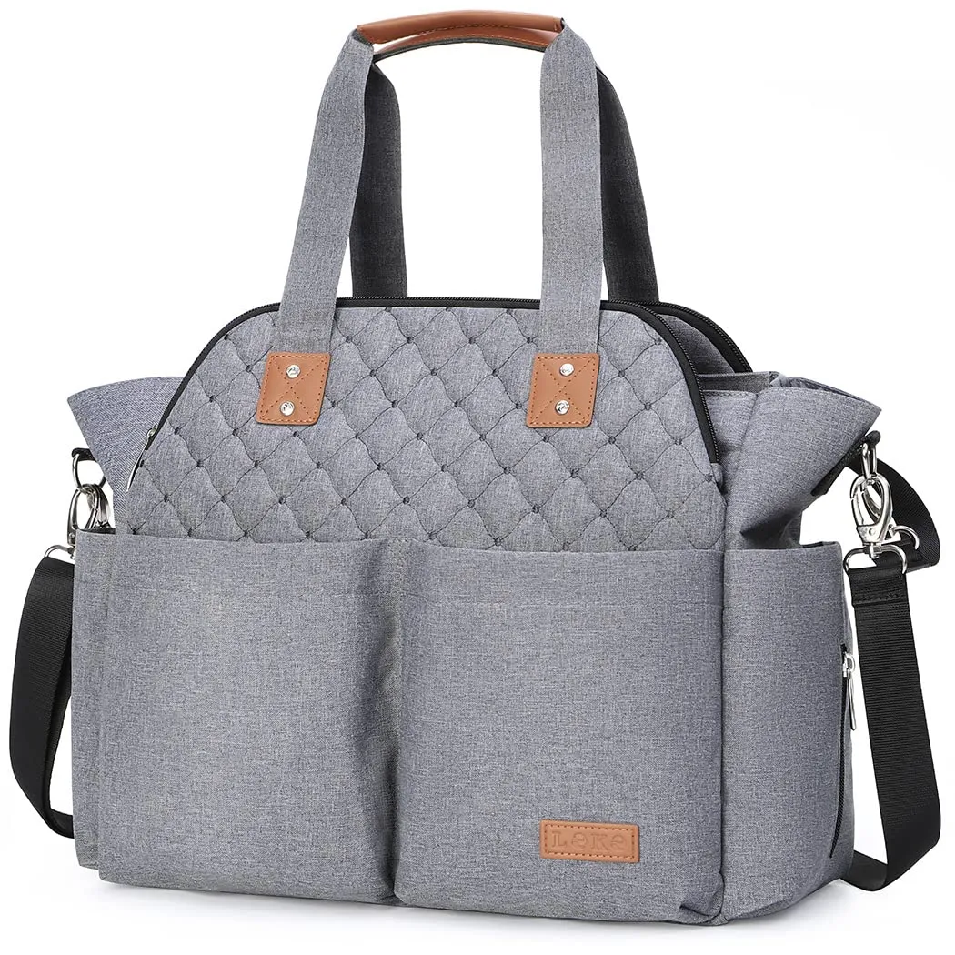 Lekebaby Diaper Bag Tote, Large Diaper Bags Waterproof,Large Mommy Bag for Hospital, Baby Bags for Mom Travel Diaper Tote Messenger Purse,Grey