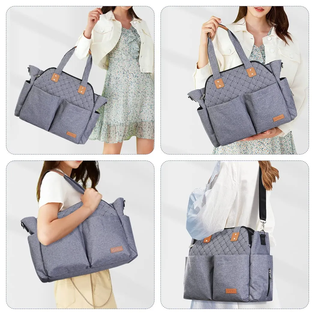 Lekebaby Diaper Bag Tote, Large Diaper Bags Waterproof,Large Mommy Bag for Hospital, Baby Bags for Mom Travel Diaper Tote Messenger Purse,Grey