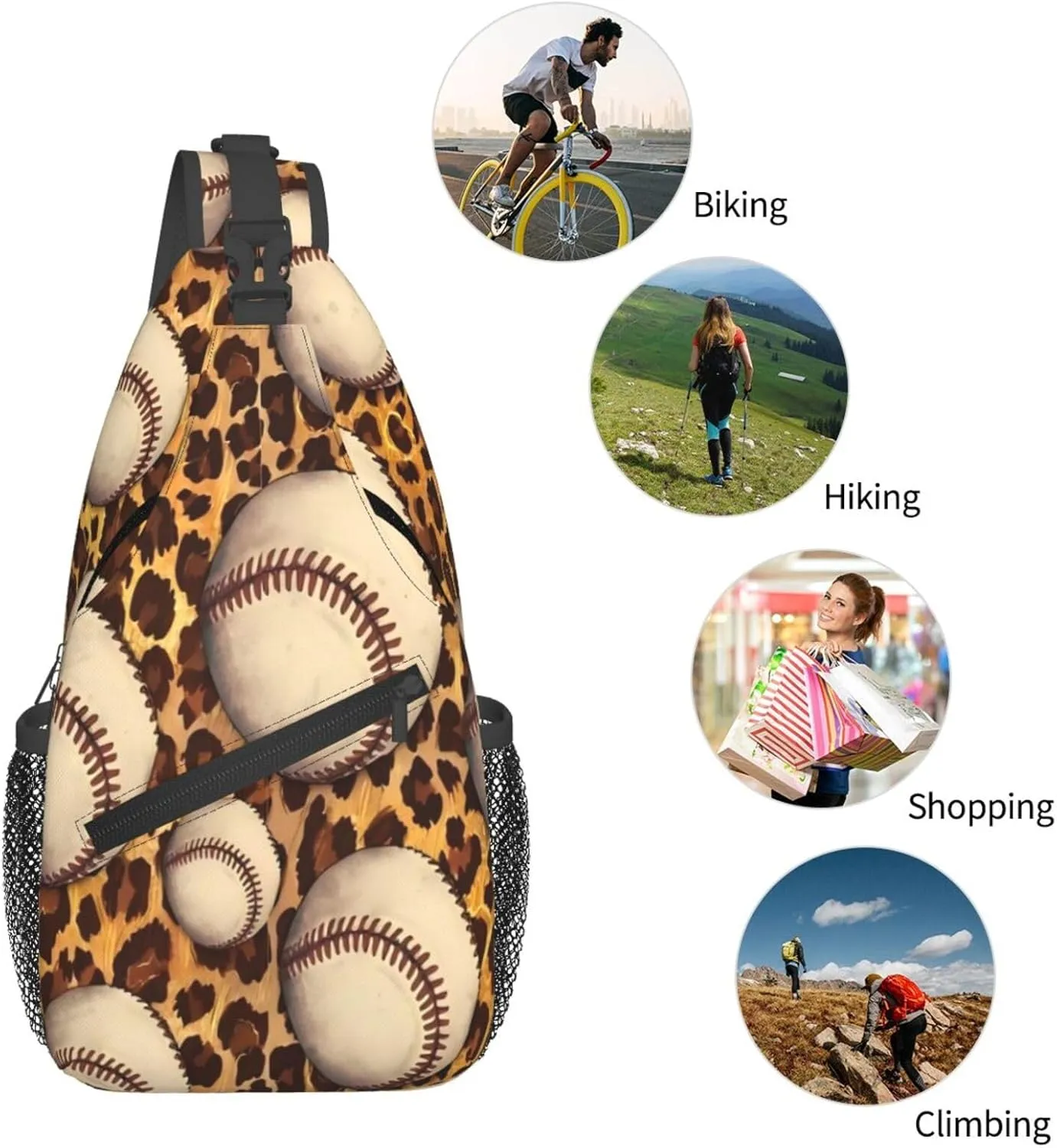 Leopard Baseball Chest Bags Crossbody Sling Bag Shoulder Bag Travel Hiking Daypack For Men Women