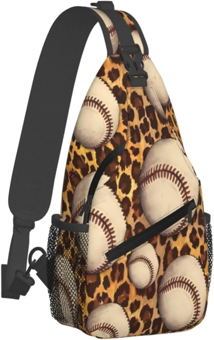 Leopard Baseball Chest Bags Crossbody Sling Bag Shoulder Bag Travel Hiking Daypack For Men Women