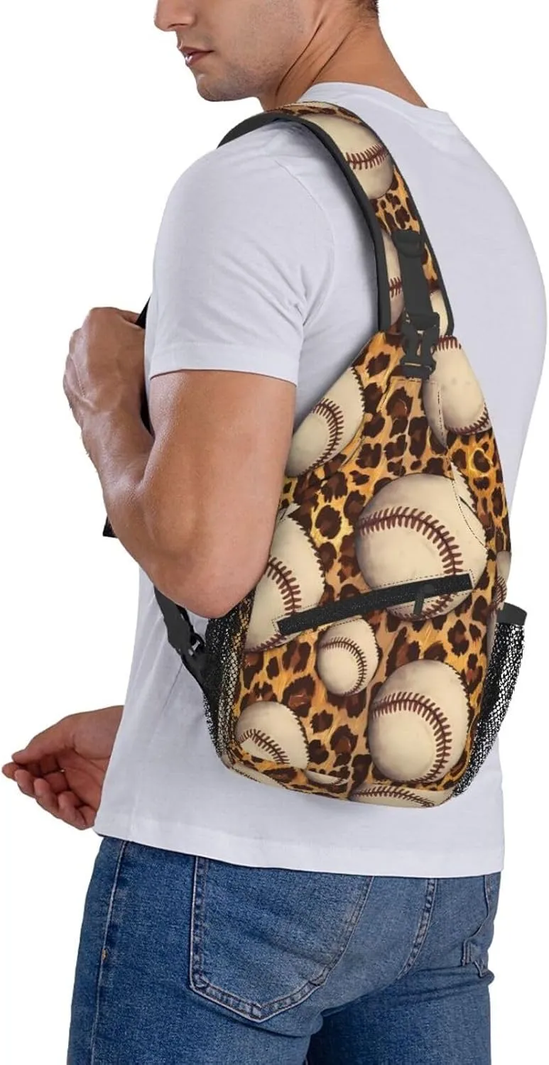 Leopard Baseball Chest Bags Crossbody Sling Bag Shoulder Bag Travel Hiking Daypack For Men Women