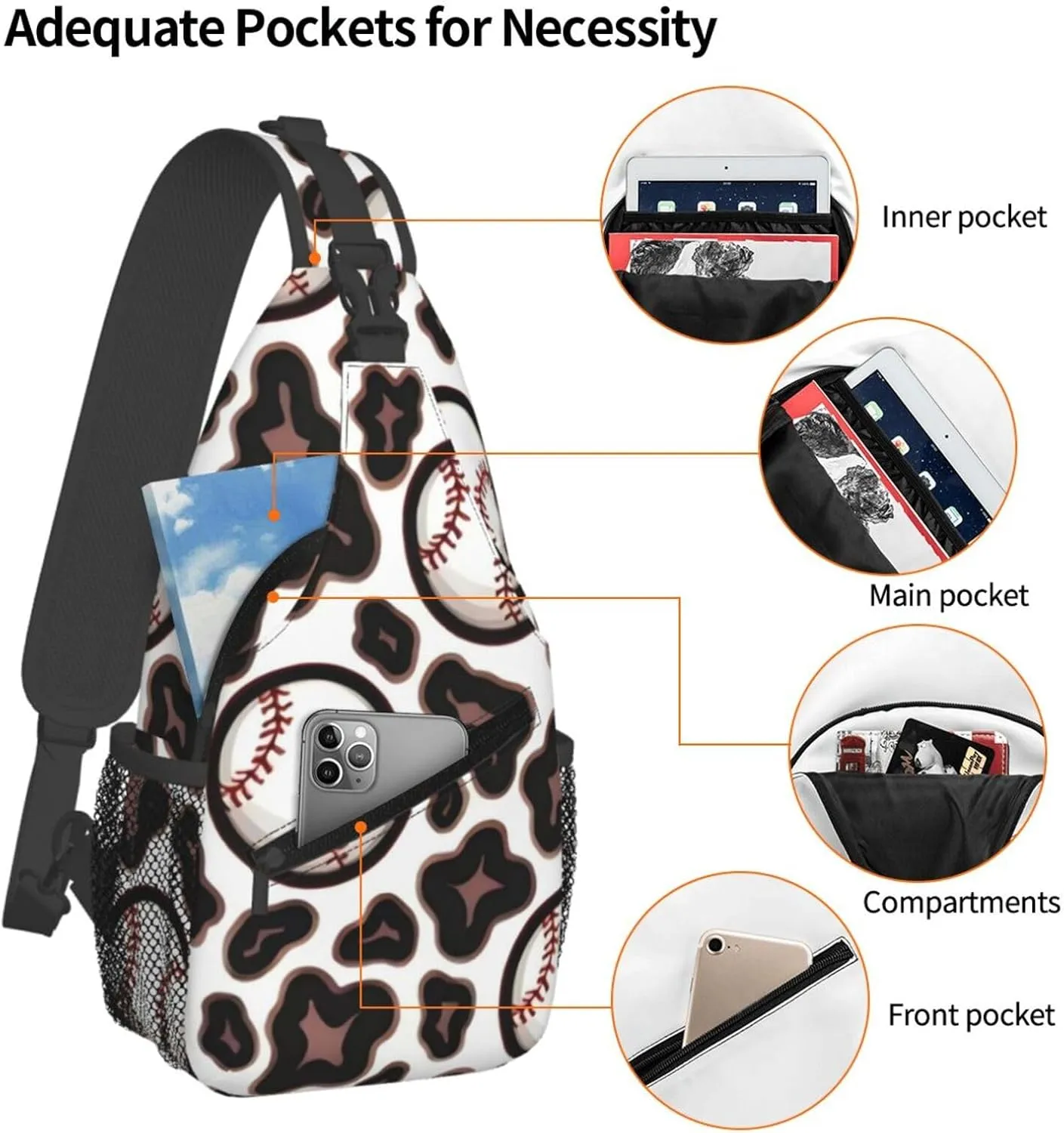 Leopard Baseball Chest Bags Crossbody Sling Bag Shoulder Bag Travel Hiking Daypack For Men Women