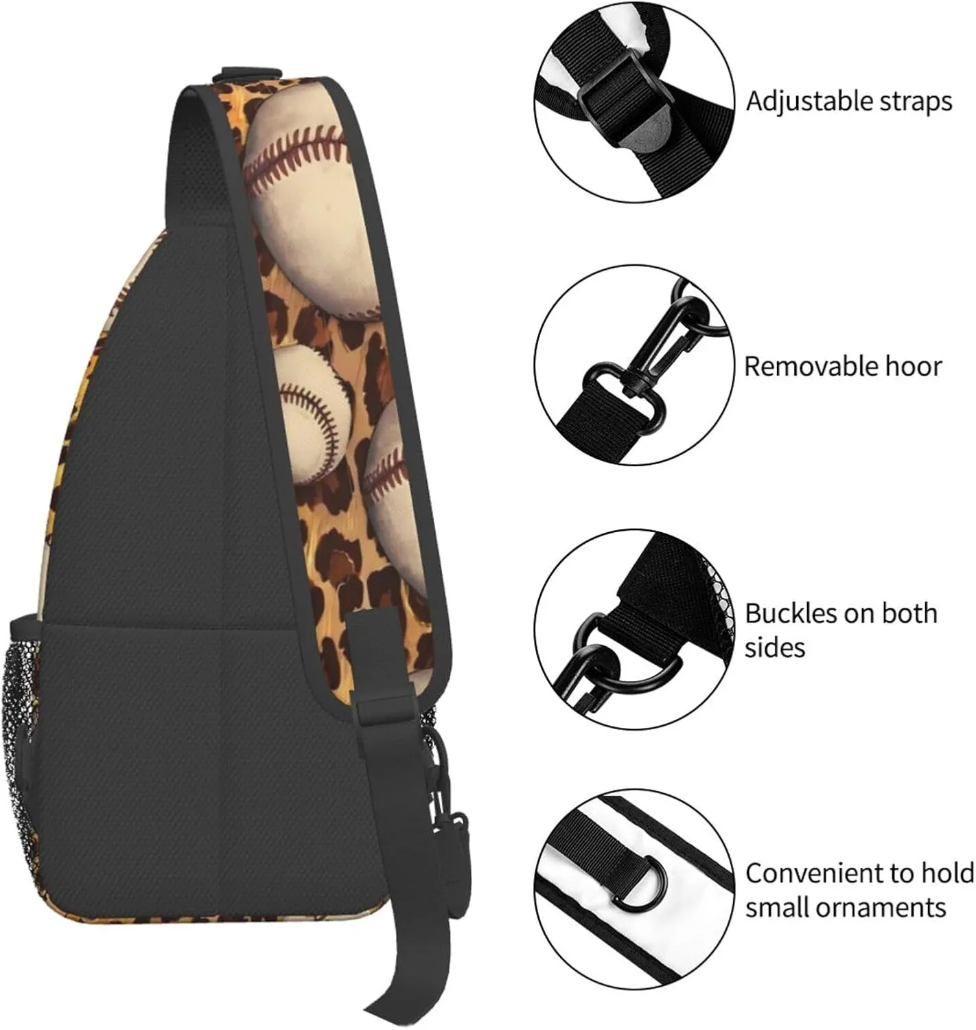 Leopard Baseball Chest Bags Crossbody Sling Bag Shoulder Bag Travel Hiking Daypack For Men Women