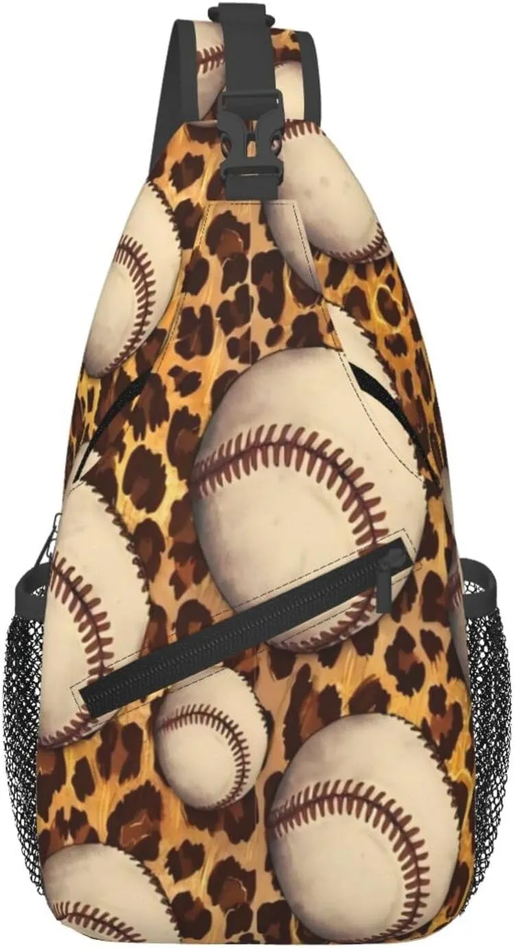 Leopard Baseball Chest Bags Crossbody Sling Bag Shoulder Bag Travel Hiking Daypack For Men Women