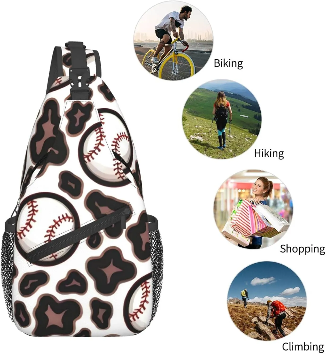 Leopard Baseball Chest Bags Crossbody Sling Bag Shoulder Bag Travel Hiking Daypack For Men Women