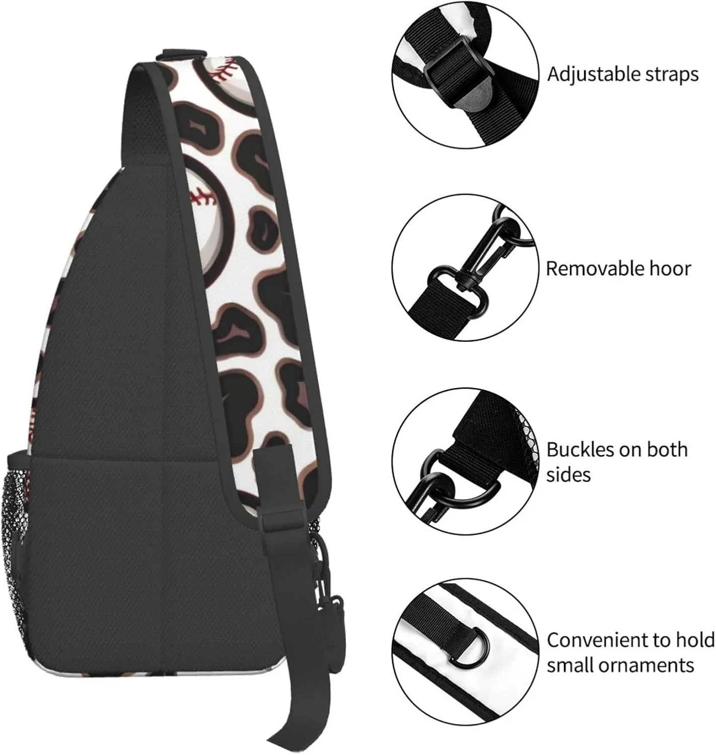 Leopard Baseball Chest Bags Crossbody Sling Bag Shoulder Bag Travel Hiking Daypack For Men Women