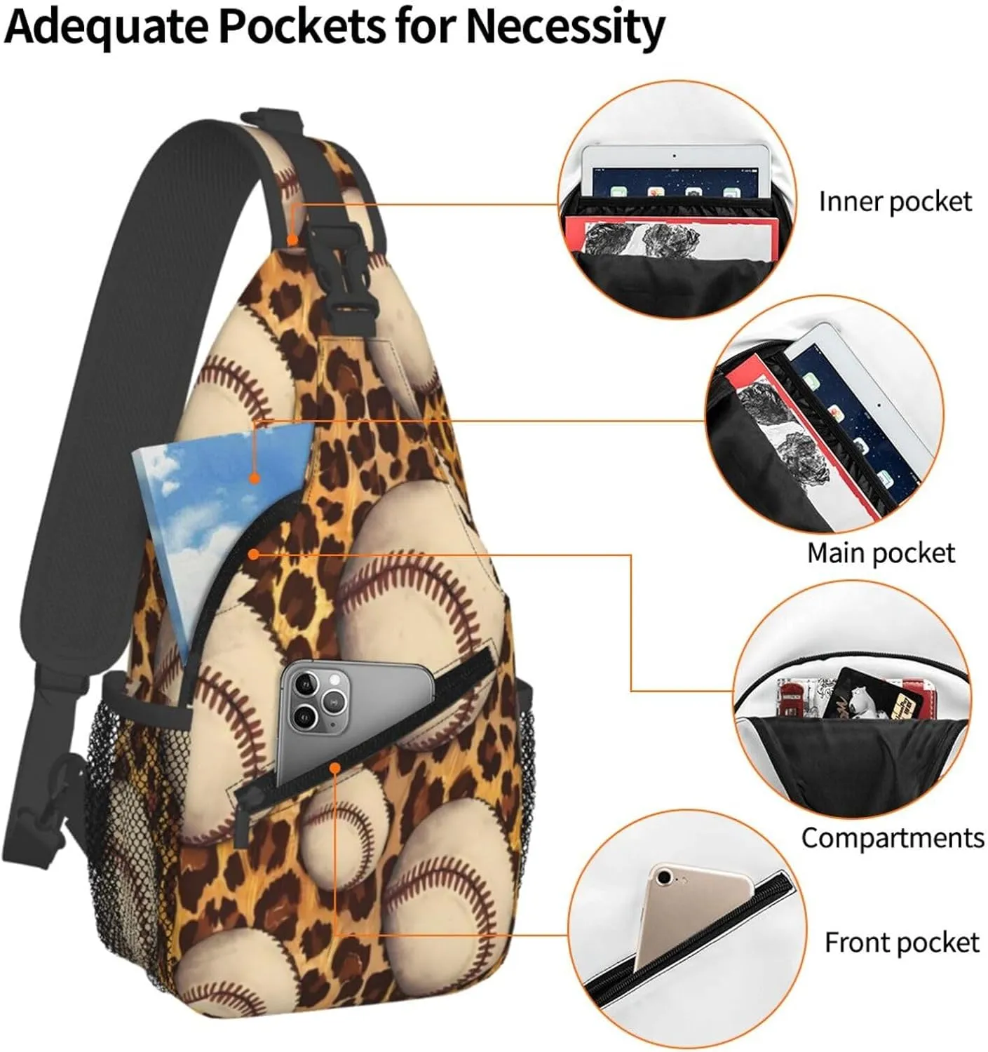 Leopard Baseball Chest Bags Crossbody Sling Bag Shoulder Bag Travel Hiking Daypack For Men Women