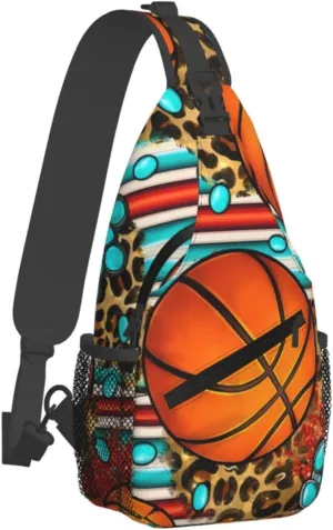 Leopard Print Basketball Chest Bags Crossbody Sling Bag Shoulder Bag Travel Hiking Daypack For Men Women