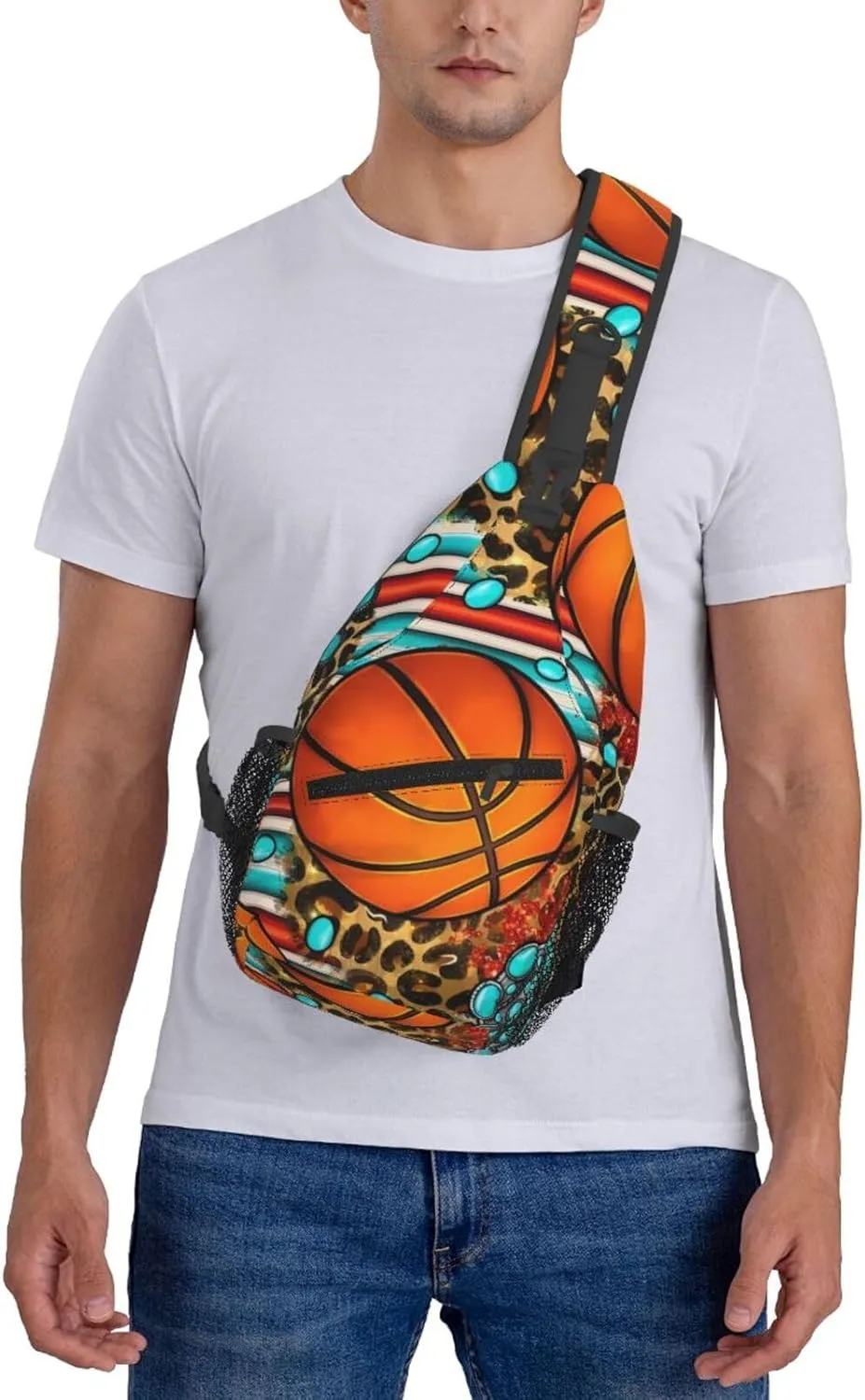 Leopard Print Basketball Chest Bags Crossbody Sling Bag Shoulder Bag Travel Hiking Daypack For Men Women