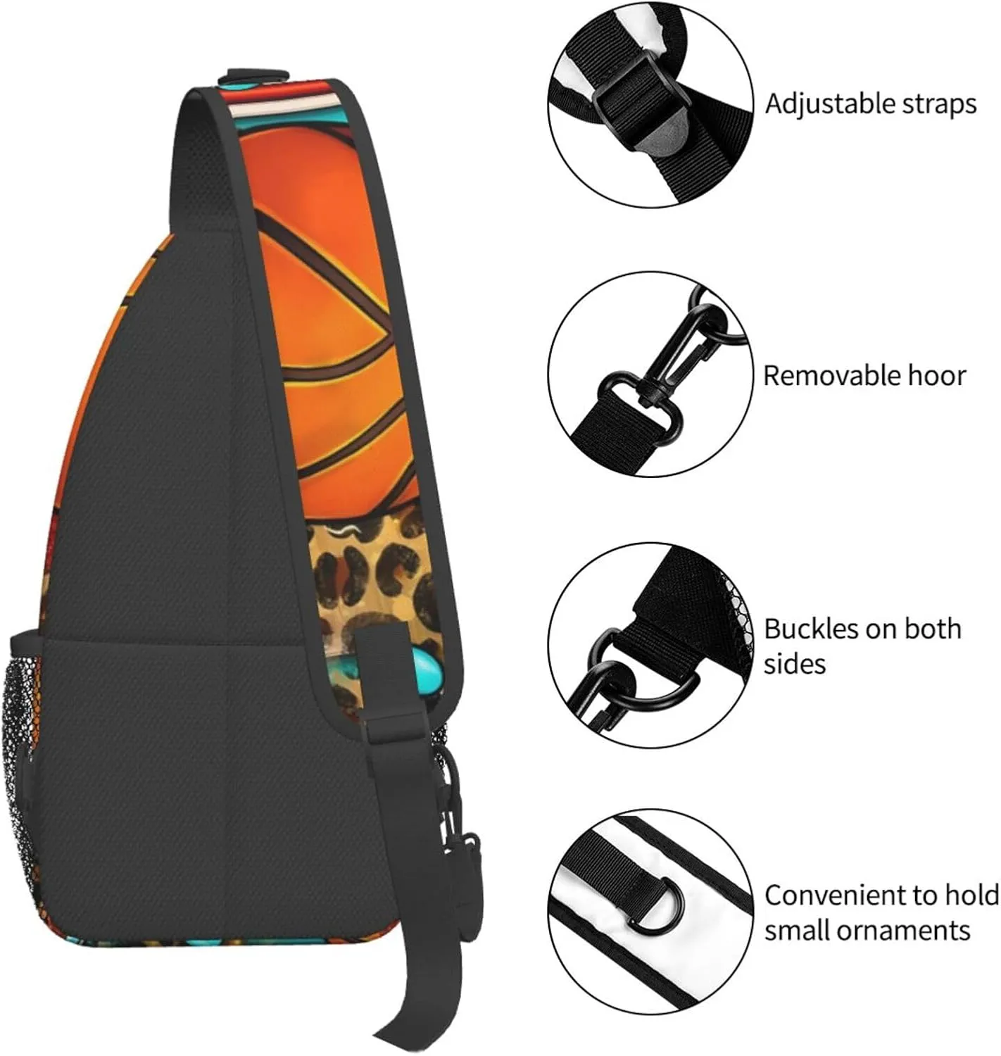 Leopard Print Basketball Chest Bags Crossbody Sling Bag Shoulder Bag Travel Hiking Daypack For Men Women