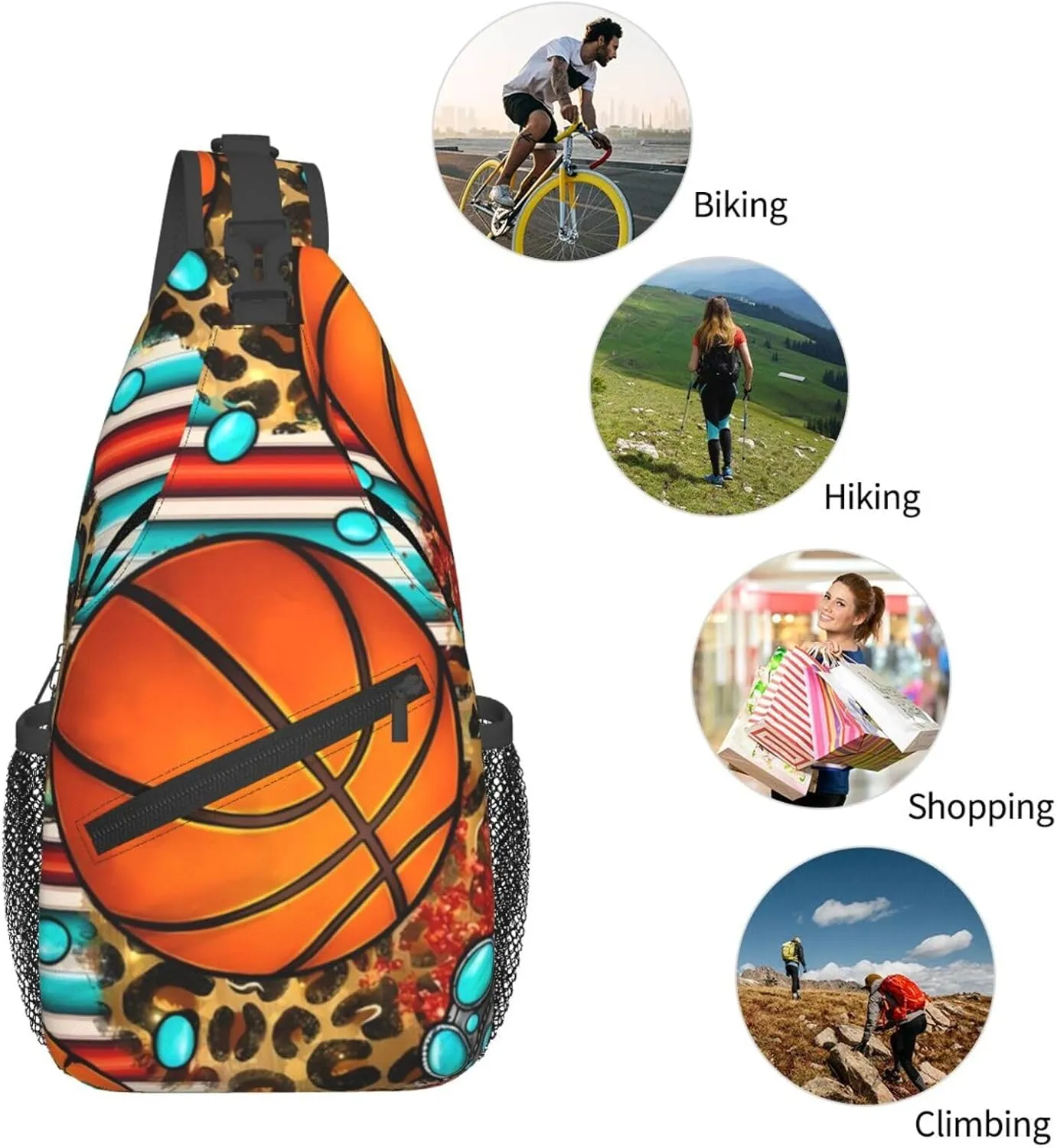 Leopard Print Basketball Chest Bags Crossbody Sling Bag Shoulder Bag Travel Hiking Daypack For Men Women