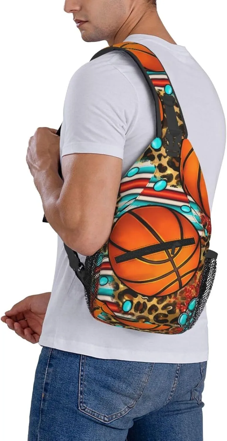 Leopard Print Basketball Chest Bags Crossbody Sling Bag Shoulder Bag Travel Hiking Daypack For Men Women