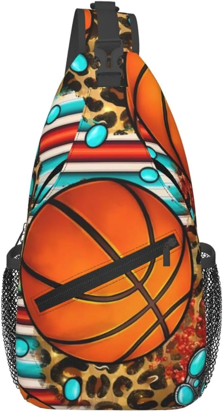 Leopard Print Basketball Chest Bags Crossbody Sling Bag Shoulder Bag Travel Hiking Daypack For Men Women