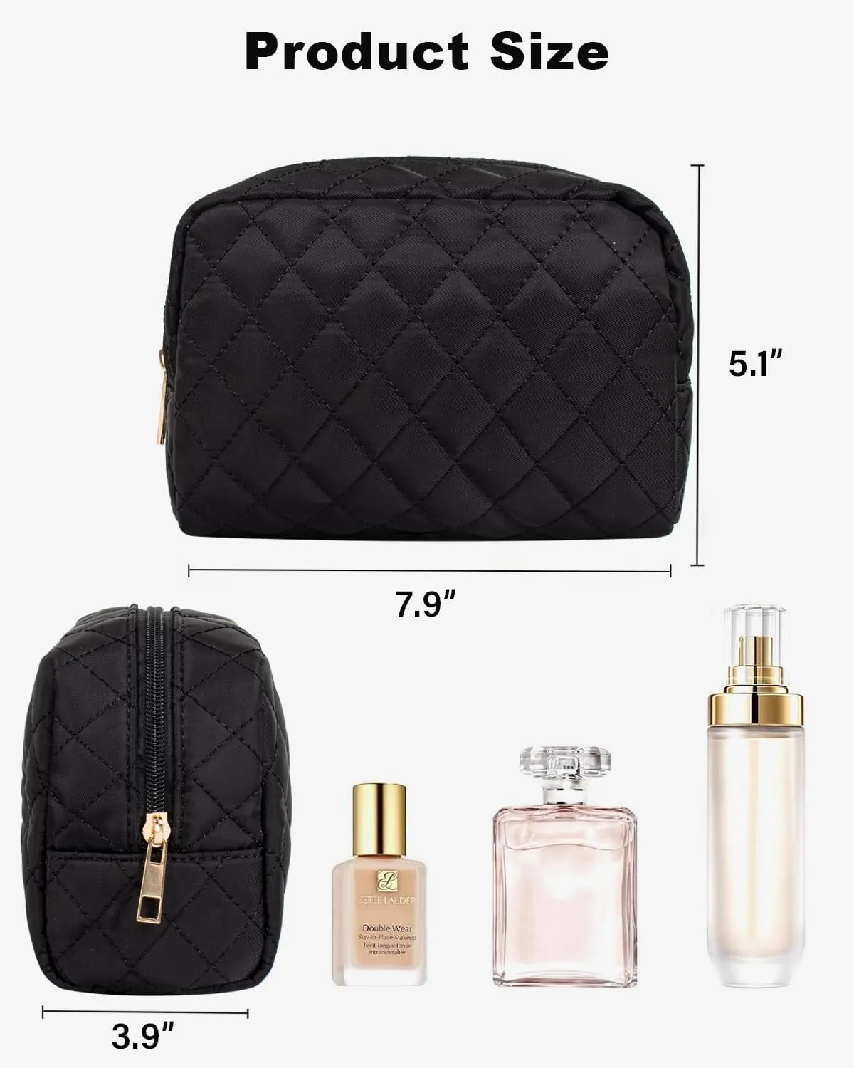 LETGO Makeup Bag Travel Cosmetic Bag,Small Make Up Bags for Women Makeup Organizer Case, Toiletry Bag Quilted Make Up Bags Travel Essentials Toiletries Accessories (Black)