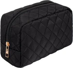LETGO Makeup Bag Travel Cosmetic Bag,Small Make Up Bags for Women Makeup Organizer Case, Toiletry Bag Quilted Make Up Bags Travel Essentials Toiletries Accessories (Black)