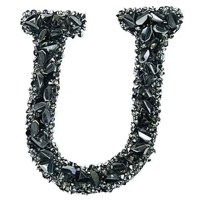 Letter B Black Sparkling Rhinestone Patch