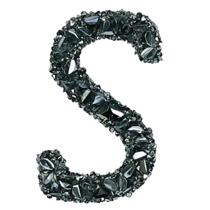 Letter B Black Sparkling Rhinestone Patch