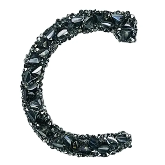 Letter B Black Sparkling Rhinestone Patch