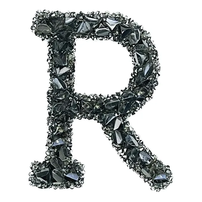 Letter B Black Sparkling Rhinestone Patch