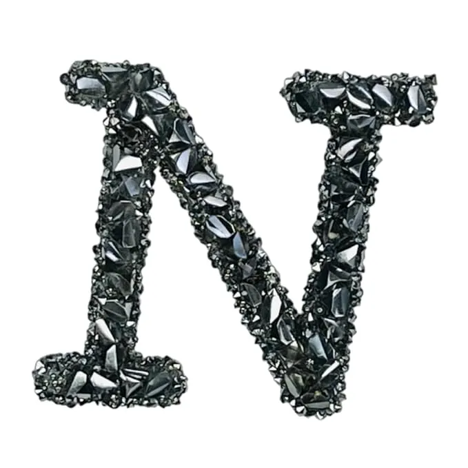 Letter B Black Sparkling Rhinestone Patch