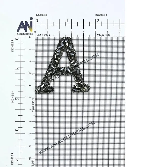 Letter M Black Sparkling Rhinestone Patch