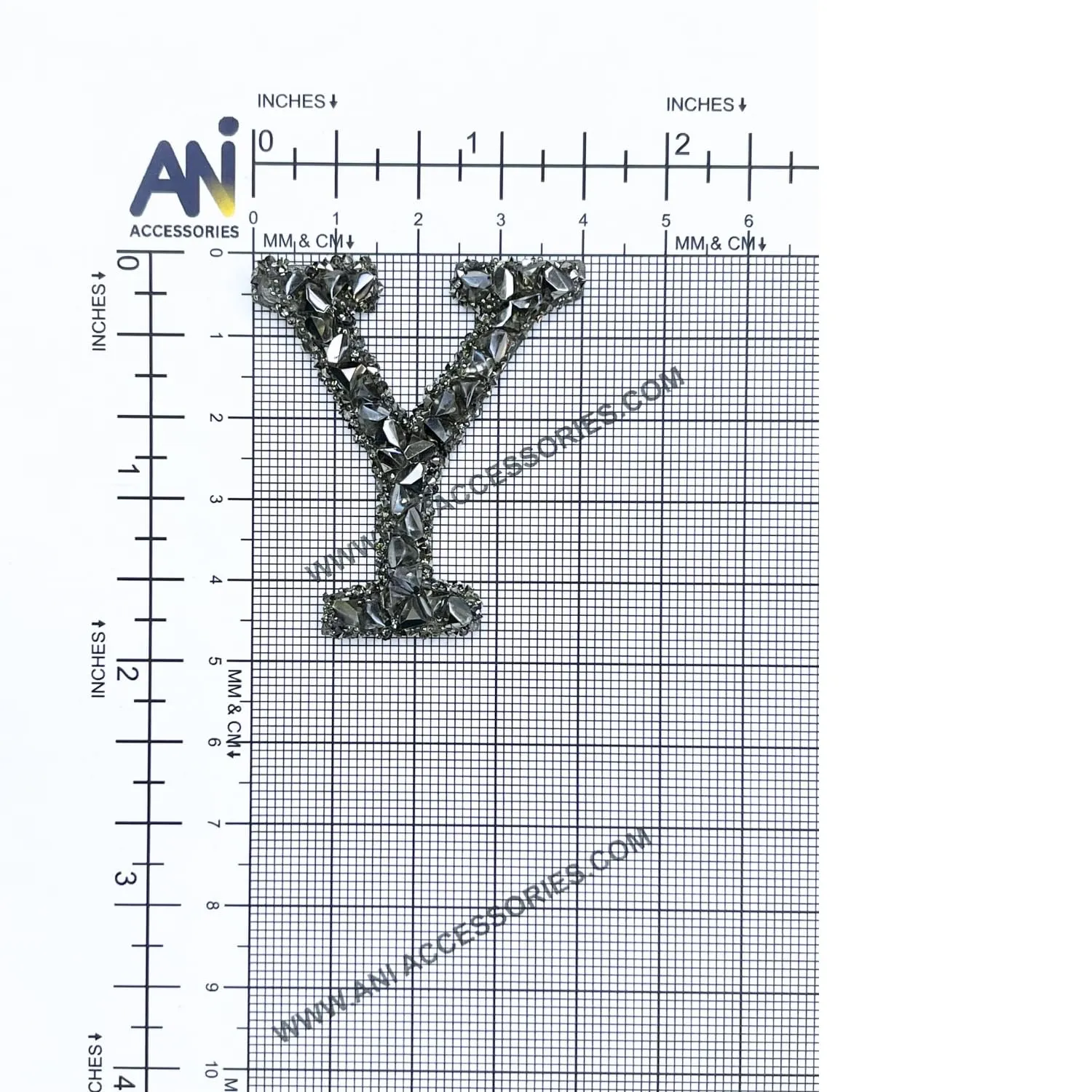 Letter M Black Sparkling Rhinestone Patch