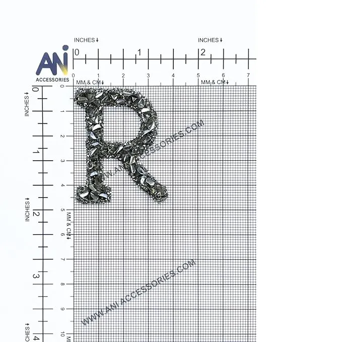 Letter M Black Sparkling Rhinestone Patch