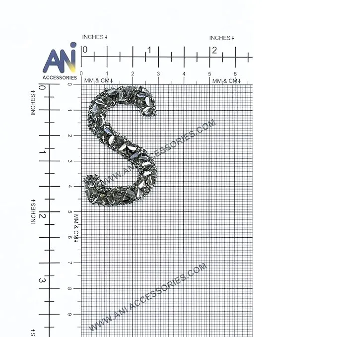 Letter M Black Sparkling Rhinestone Patch