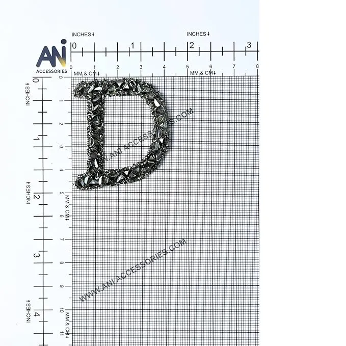 Letter M Black Sparkling Rhinestone Patch