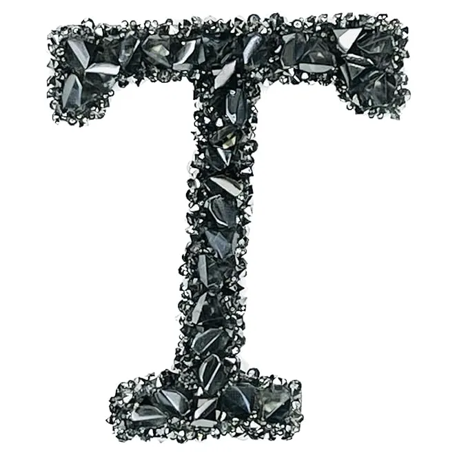 Letter M Black Sparkling Rhinestone Patch