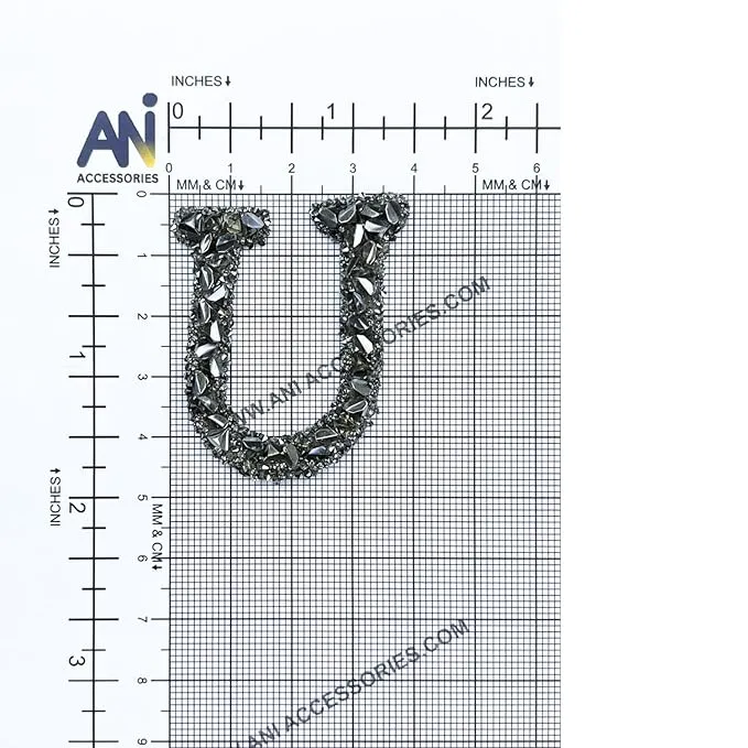 Letter M Black Sparkling Rhinestone Patch