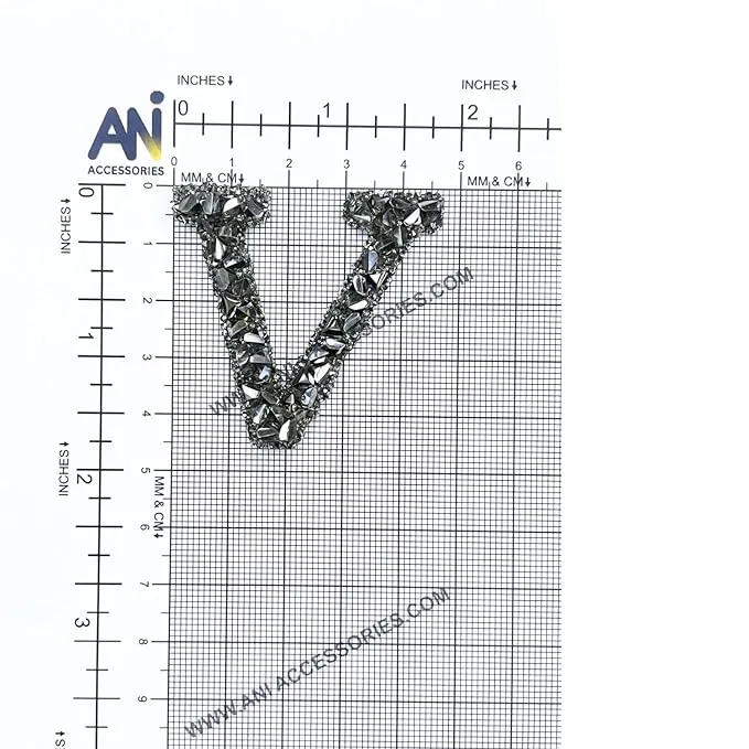 Letter M Black Sparkling Rhinestone Patch