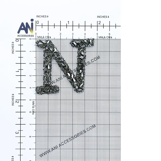 Letter M Black Sparkling Rhinestone Patch