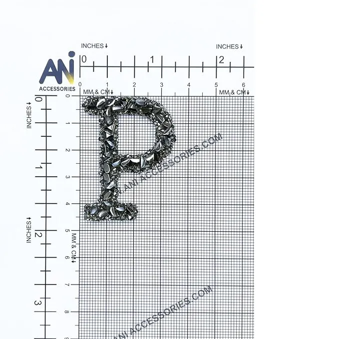 Letter M Black Sparkling Rhinestone Patch