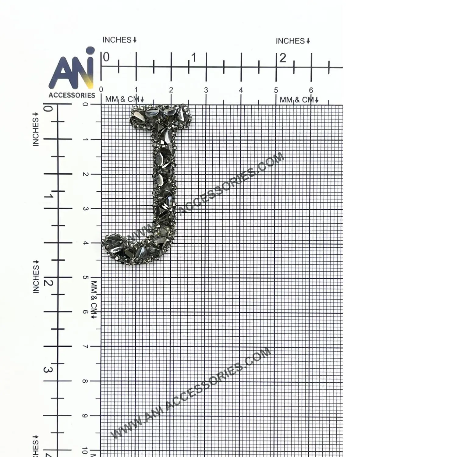 Letter M Black Sparkling Rhinestone Patch
